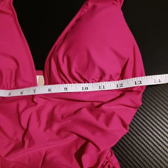 NEW J. Crew‎ Ruched V-neck One-Piece Swimsuit in Radiant Fuchsia/Bright Pink 10 - Picture 13 of 15